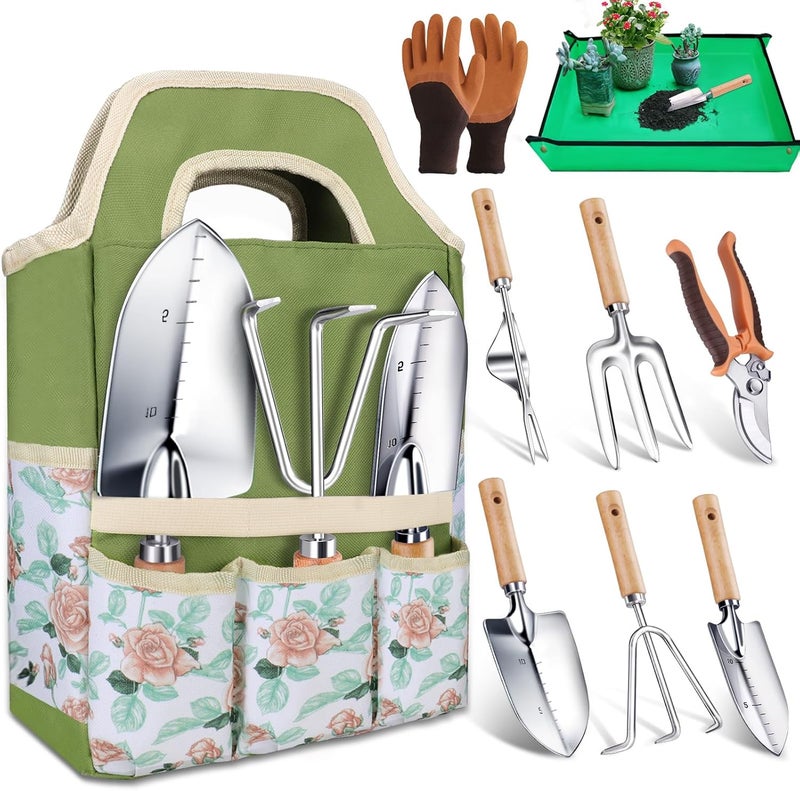 Kynup Gardening Tools, Garden Tools Set-9 Piece Gardening Gift for Women, Gardening Kit Ideal Hand Garden Tool, Thickened Stainless Steel, Rust-Proof, Garden Supplies, Essentials, Garden Stuff - Image 1